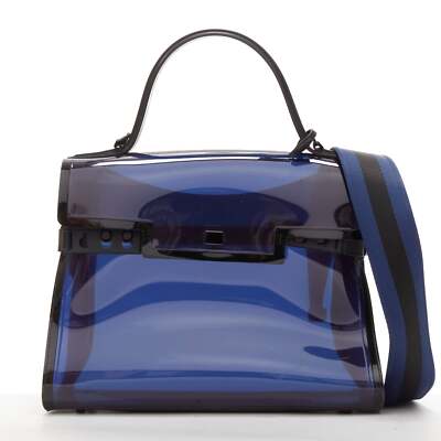 DELVAUX PVC Tempete Dark Night Bleu De Prusse navy flap satchel bag