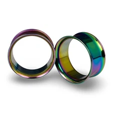 Pair of RAINBOW Steel Double Flare Tunnels set gauges plugs PICK SIZE