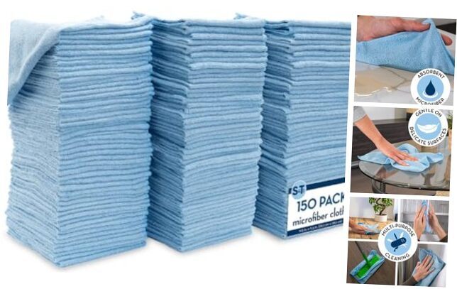 Microfiber Cleaning Cloth, Bulk Microfiber Towel for Home, 150 Pack Light Blue