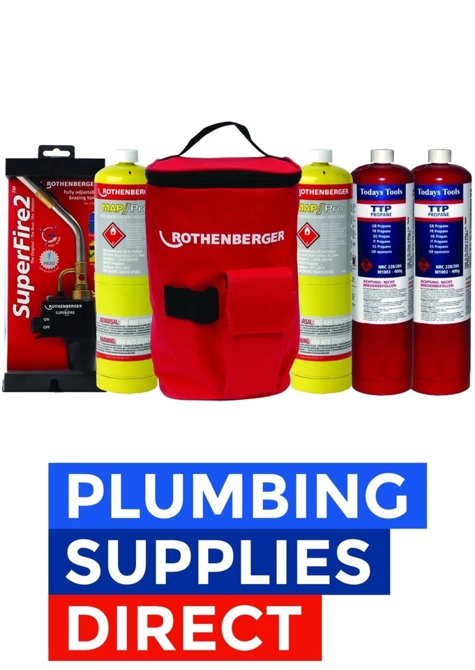 Rothenberger Hot Bag Superfire 2 Torch 2 Mapp & 2 Propane bottles - Plumbing