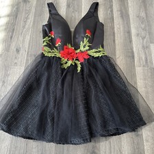Rachel Allen Black Floral And Tulle Special Occasion Dress Size 8 NWT 