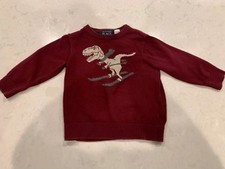 The Children  s Place Red Maroon T-Rex Dinosaur Skiing Sweater 12/18 Months