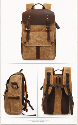Vintage Canvas DSLR SLR Camera Backpack Bag Case Rucksack For Canon Nikon Sony - Picture 15 of 28