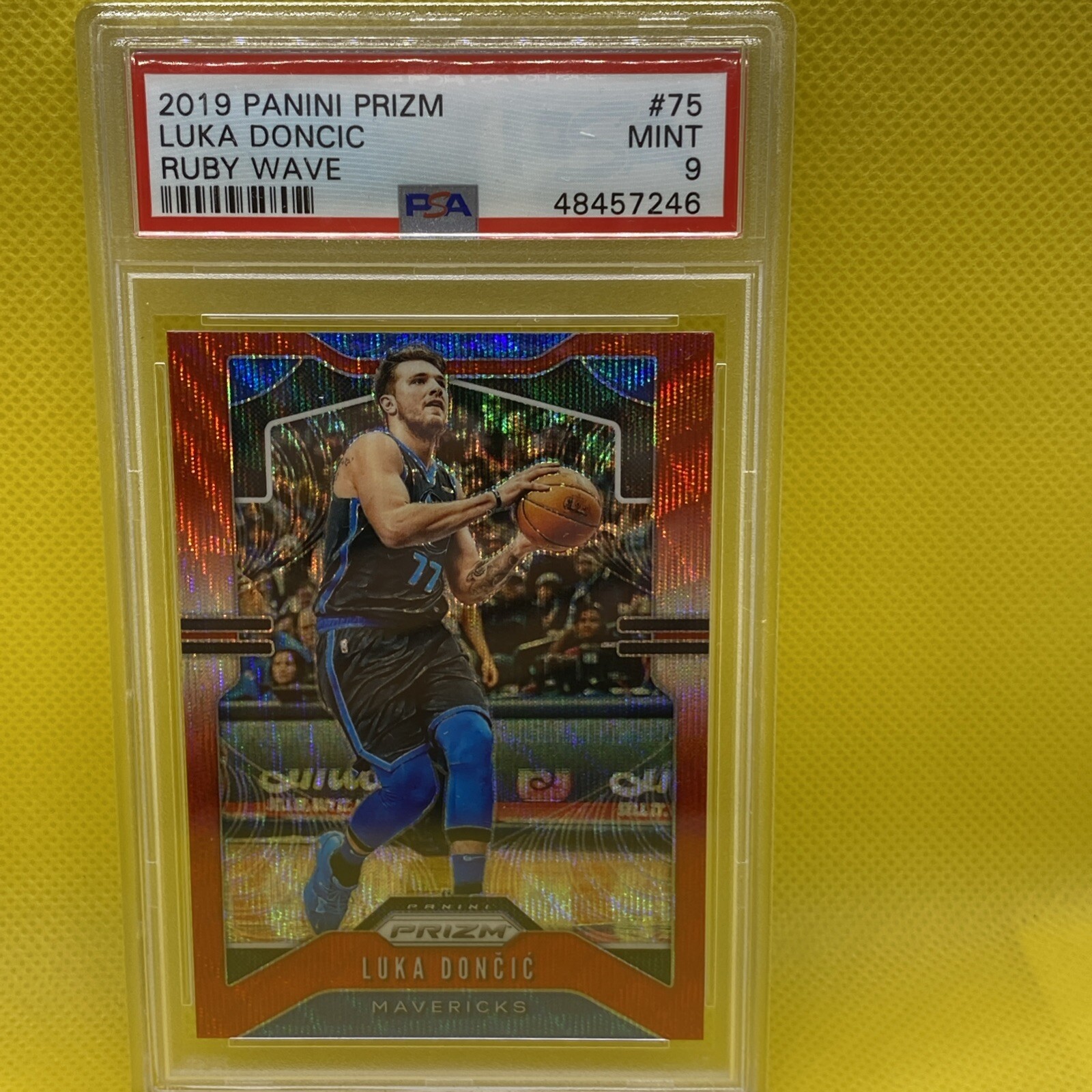 2019-20 Panini Prizm Luka Doncic Ruby Wave Prizm #75 PSA 9 - Lakers!