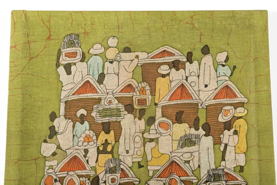 Tela batik vintage pintura mercado escena África cera/teñido tela arte textil Foto 4 de 4