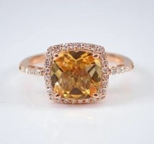 2Ct Cushion Cut Simulated Citrine Engagement Halo Ring 14k Rose Gold Plated