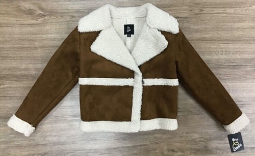 Girls’ Faux Suede Sherpa Front Zip Moto Jacket Coat Tan/Brown Art Class S, L - Picture 2 of 6