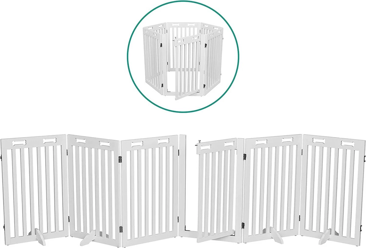 Arf Pets Freestanding Dog Gate with Door Foldable 6 Panel Wooden