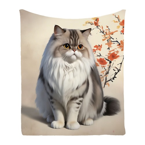 Cute Persian Cat Flower Comfy Flannel Bedspread Sofa Throw Blanket Holiday Gift - Picture 2 of 19