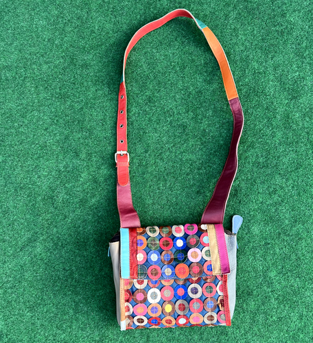AmeriLeather Leather Patchwork Circles Crossbody Purse Bag - Picture 2 of 6