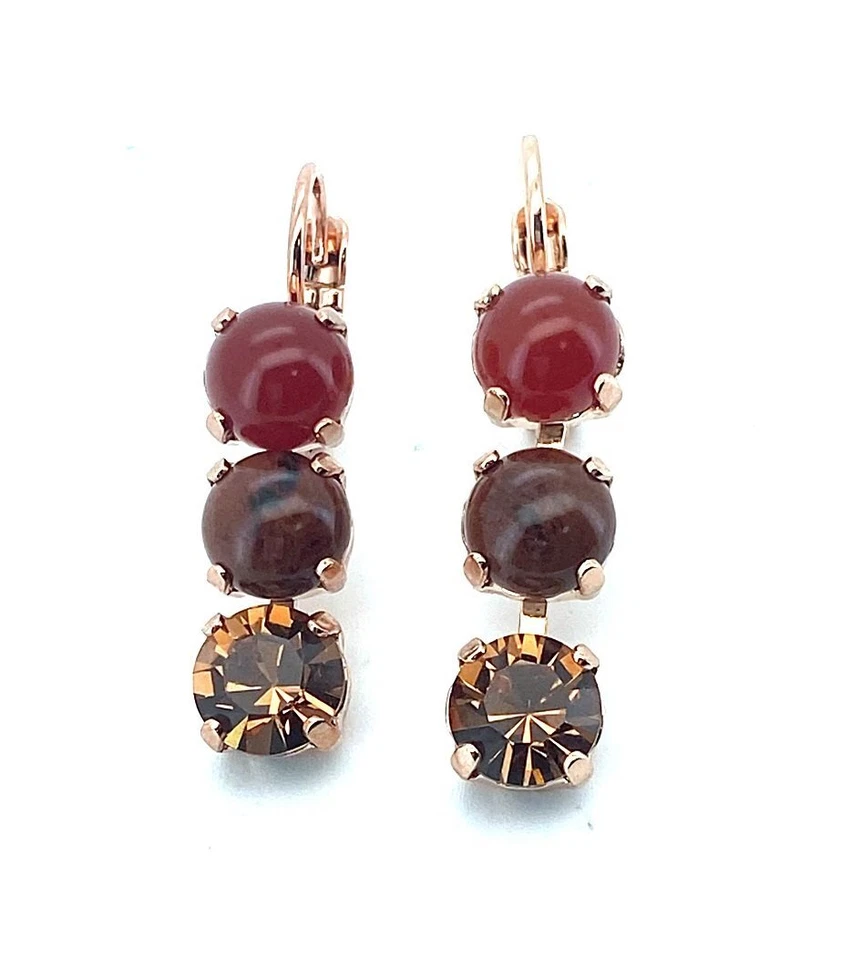 Pendientes Por Mariana Mujer Hermosos Tres Piedras 7 mm Cristales Swarovski Foto 3 de 4