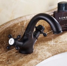 Oil Rubbed Bronze Finish Deck Mounted Bathroom Basin Sink Faucet Mixer Tap
