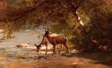 Abstract Oil painting beautiful wild animals art Deer-in-a-Landscape-Thomas-Hill