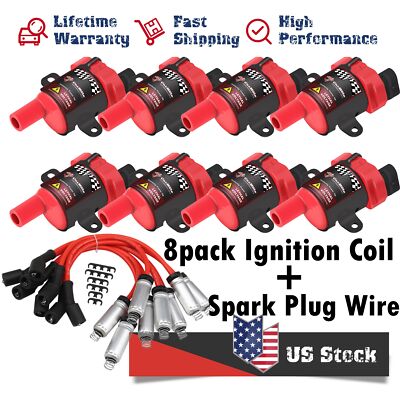 8pack Ignition Coil+Spark Plug Wire Kit For Chevy Silverado GMC Sierra