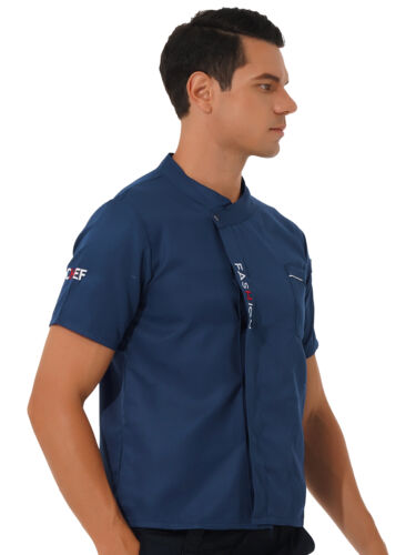 Unisex Chef Coat Double-Breast Short Sleeve Cook Jacket Kitchen Uniform Dress - Picture 129 of 140