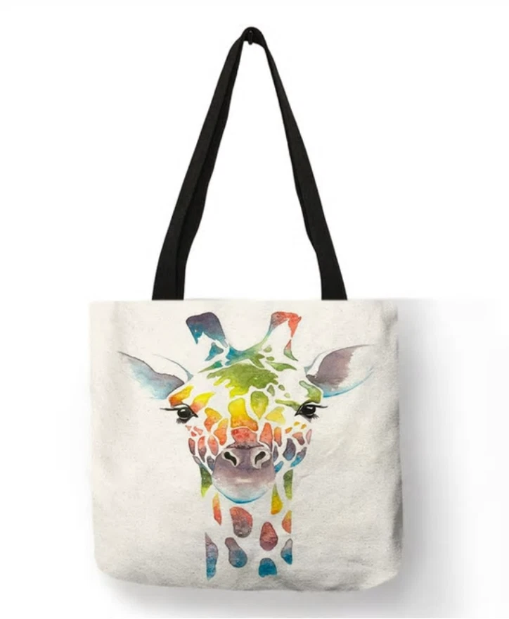 Women's Giraffe Print Tote Bag - Large 27L Waterproof Reusable Shopper, Tan/White, Durable & Spacious