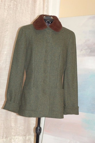 Blumarine Womens Jacket Size 8 /42 Green Wool Blazer Stretch Fur Collar Buttons - 第 1/12 張圖片