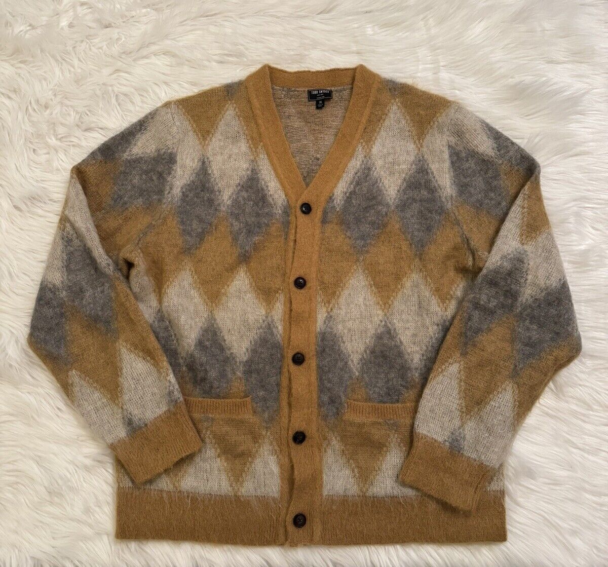 Todd Snyder Mohair Cardigan Sweater Knit Argyle Bitter Gold Todd Snyder Mohair Cardigan Sweater Knit Argyle Bitter Gold