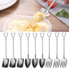 9X Stainless Steel Shovel Spoon Fork Silver Coffee Tea Cake Ice Cream Spoon Set