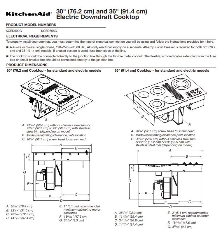 KITCHENAID 30 Inch Electric Downdraft Cooktop with 4 Elements, Ceramic