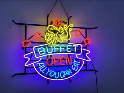 Buffet Open All You Can Eat Neon Light Sign Lamp Restaurant Food Open 24''x20''