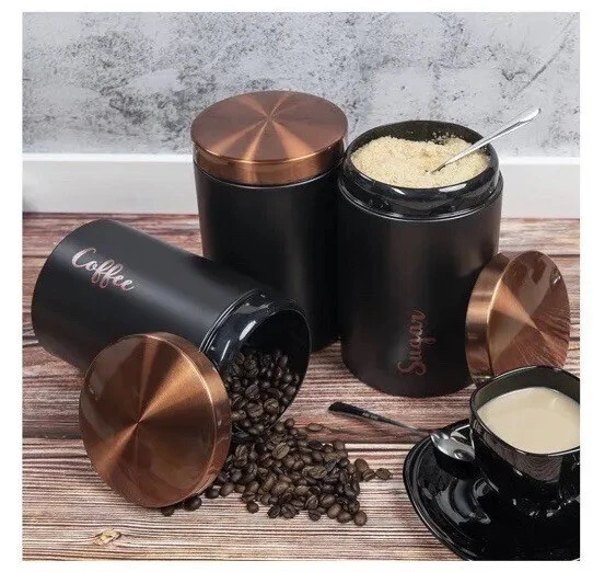 Wechoice Elegant 3 Piece Canister Set & 3 Spoons Coffee Tea Sugar Storage Large