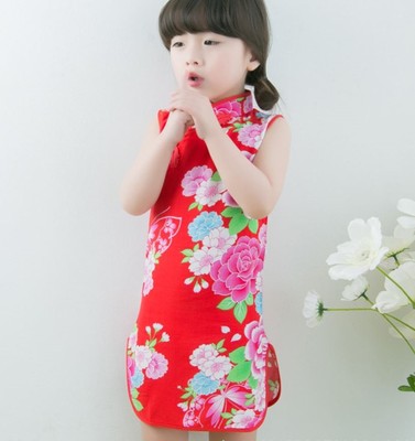 Kids Girl Children Chinese Traditional QIPAO Tunic Sleeveless Summer Pink Dress