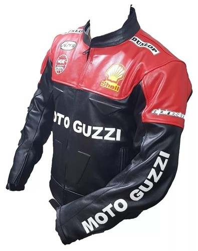 Moto Guzzi Racing Motorbike Leather Jacket Cow hide/5 Protection Armour inside - Picture 3 of 7