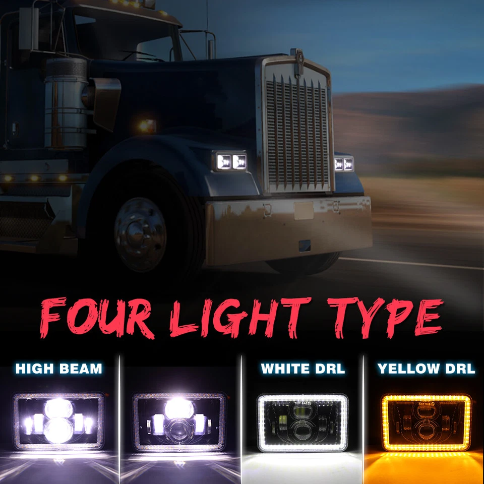 Fit For Dodge Dakota 1987-1995 4x6" LED Headlights Projector Hi/Lo Beam Halo - Image 3 of 4