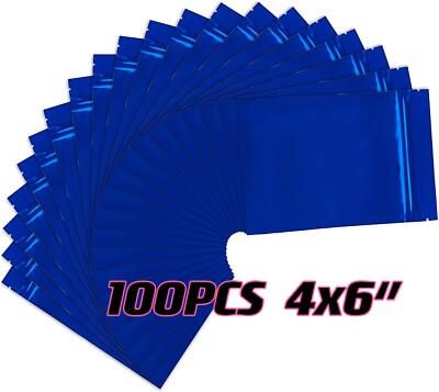 100PCS Premium 4x6'' Bright Blue Small Double-Sided Mylar Foil Zip Storage Bags