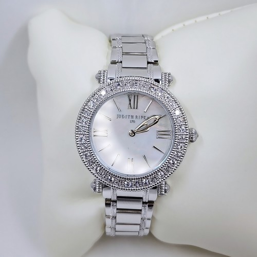 Judith Ripka Bezel Set Silvertone Stainless White Topas Summit Watch
