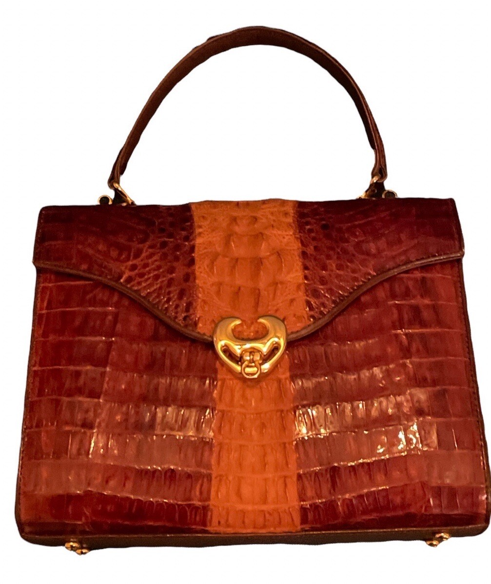 【COLOR iN ID】vintage crog bag Vintage 80's Findig Hollywood Glam Croco Horback Leather Bag