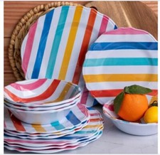 Set of 4 Melamine Multiolor Striped Dinnerware BPA Free Dishwasher Safe