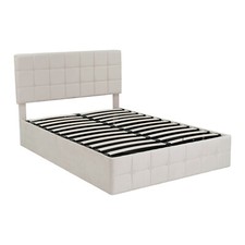 Upholstered Ottoman Bed 4ft6 Double Bed Frame with Storage, Velvet Fabric Beige