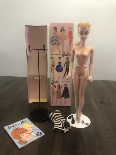 Vintage #3 Blonde Ponytail Barbie Doll 1959 Stand Accessories Box 850