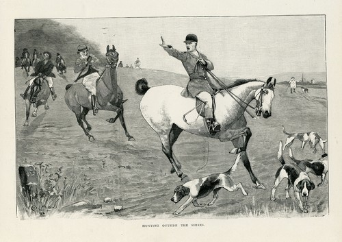 Countryside Hunting Scene - Hunting Outside the Shires: Vintage Print #K337