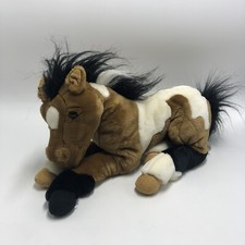 FAO Schwarz Horse Plush 14" Blue Ribbon White Brown Black Mane Animal.
