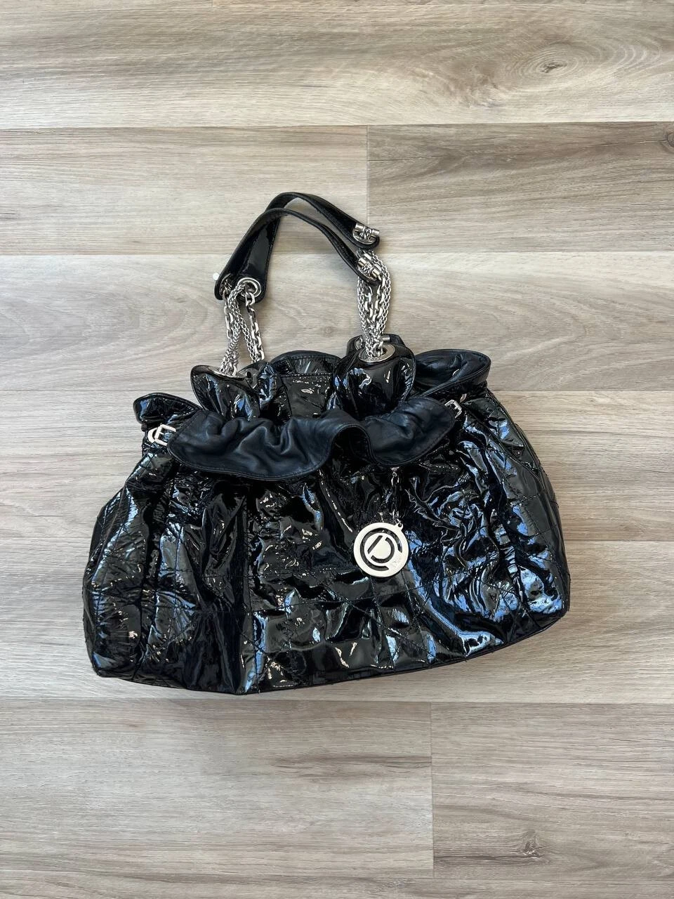 CHRISTIAN DIOR Le Trente sac bandoulière cuir cannage verni sacoche fourre tout noir