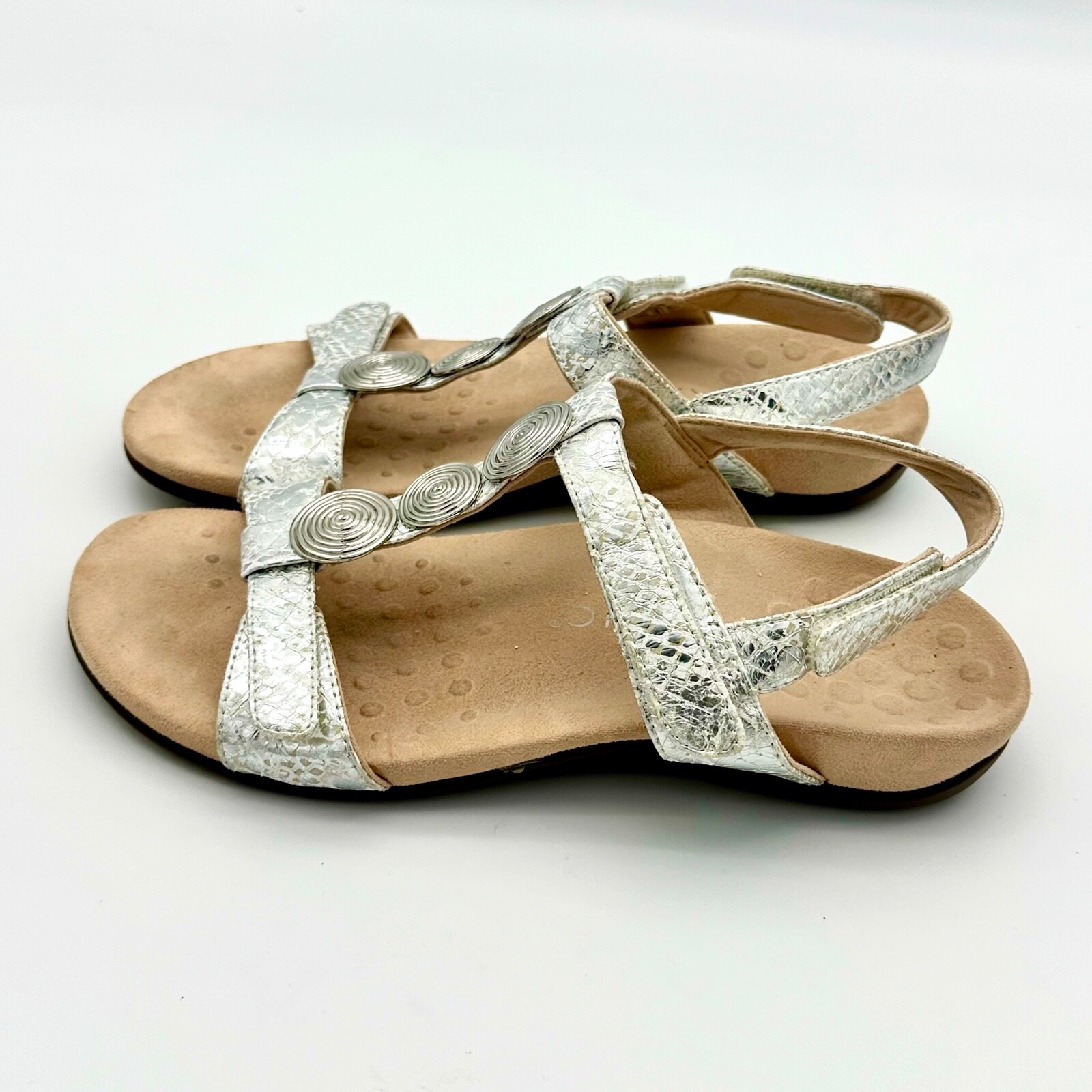 Vionic Farra Snake White Silver Slingback Sandals Women's Size 8