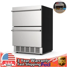 24'' Beverage Refrigerator Under Counter Built-in Wine Cooler Fridge Dual Drawer