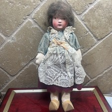 1930’s Vintage Switzerland Swiss Doll Pink Cheeks Lace Apron Cloth Doll