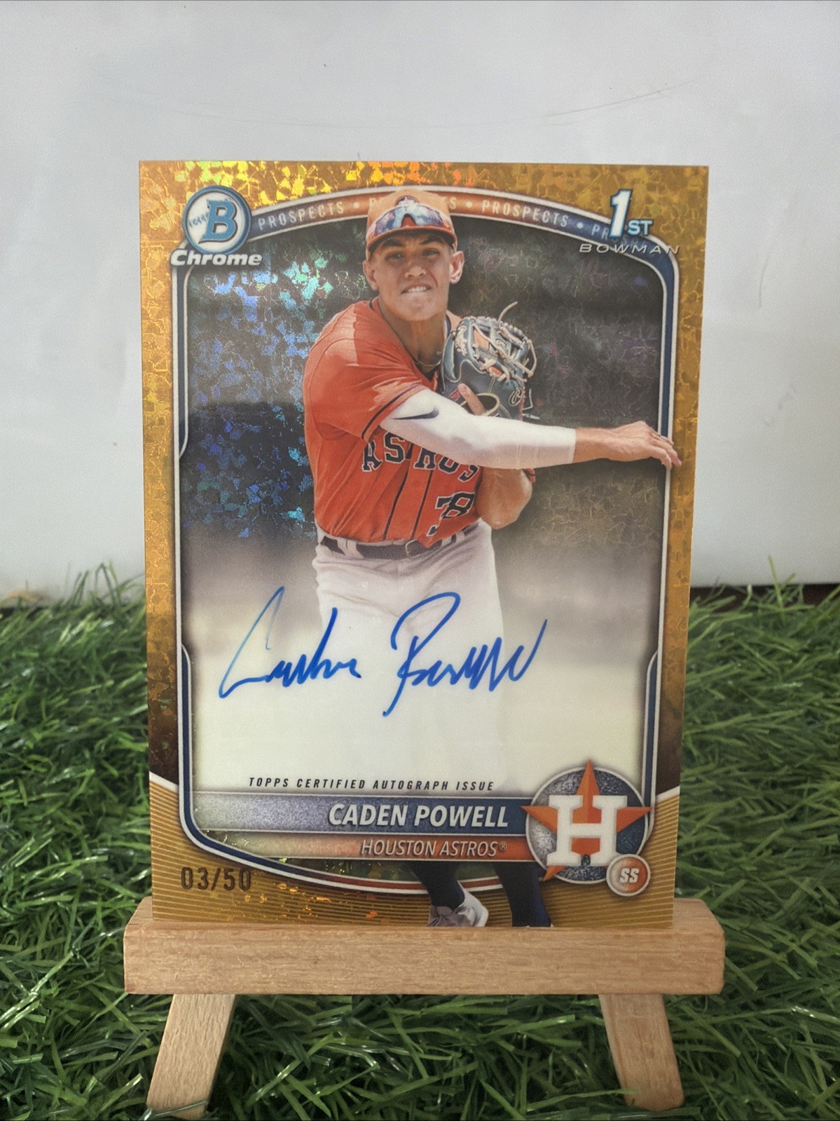 2025 Bowman Chrome 1st Auto Mini Gold Diamond Refractor /50 Caden Powell Astros