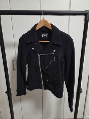 Schott NYC Double Riders Sweat Jacket Black Cotton Zip Outerwear