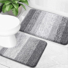 OLANLY Micorfiber Bathroom Rug Set 2 Piece, Soft Absorbent Bath Mats, Grey