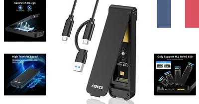 Adaptateur SSD FIDECO M.2 NVMe, Supporte UASP, Installation Sans Outil, Portable - Photo 1/4