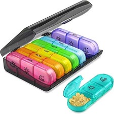 7 Day Pill Organizer 21 Compartments Weekly Travel Medicine Box for Vitamins 3 D
