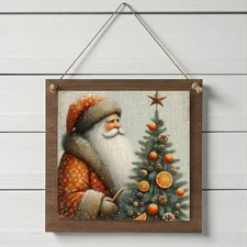Country Primitive Santa Wall Sign– Rustic Wood-Framed Plaque, Small or Large