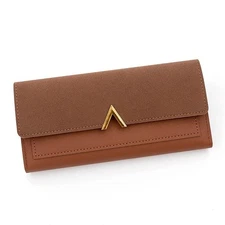 Women’s Long Wallet V‑Shape Buckle Three‑Fold Handheld Purse Card Coin Holder