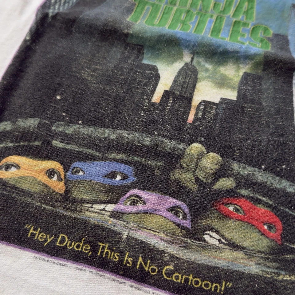 Vintage 90s TMNT Movie Promo T-Shirt Kids Medium 1990 OG Ninja Turtles Poster - Image 3 of 4