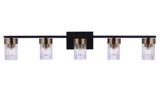 Bond Street 5-Light Bathroom Vanity Light in Flat Black with Satin Brass